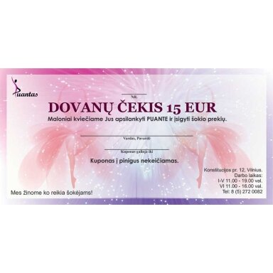 Dovanų kuponas 15 € (siunčiamas el. paštu)
