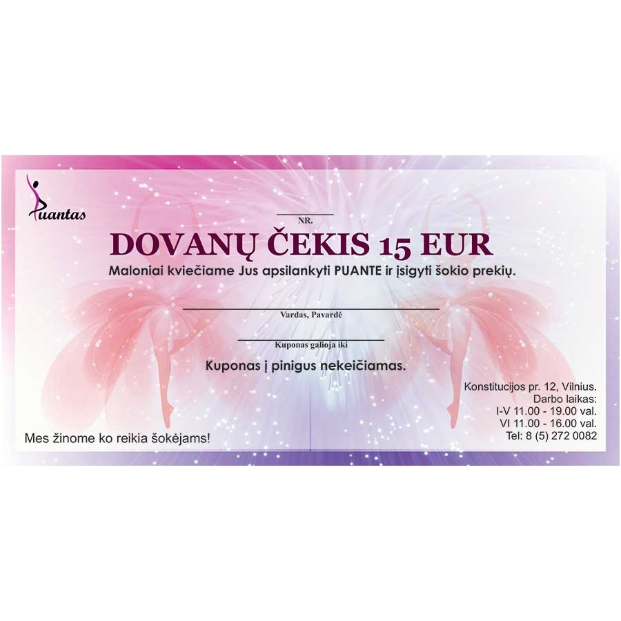 Dovanų kuponas 15 € (siunčiamas el. paštu) Dovanų kuponas 15 € (siunčiamas el. paštu)
